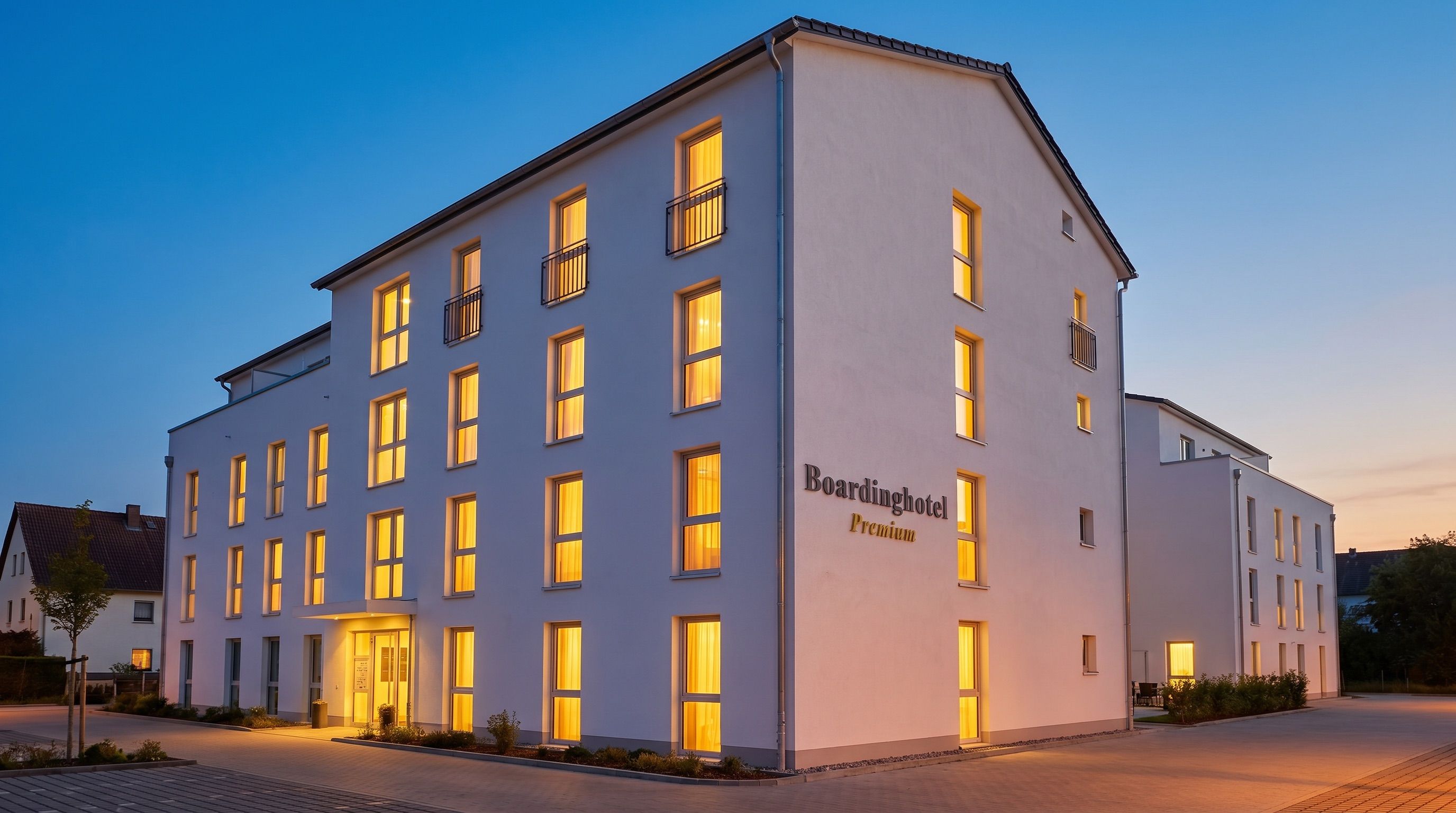 Boardinghotel Premium bei Abenddämmerung