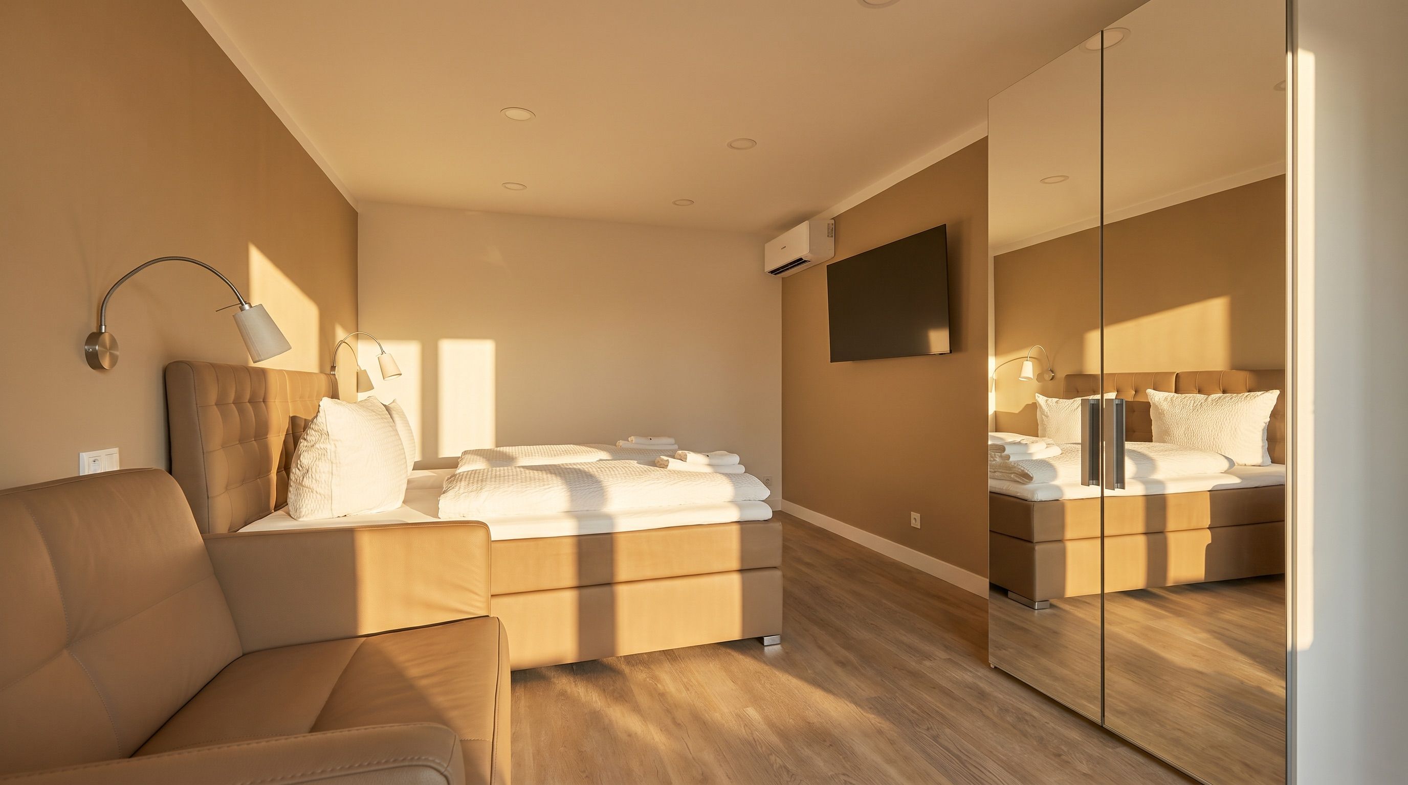 Stilvolles Studio-Apartment im warmen Abendlicht