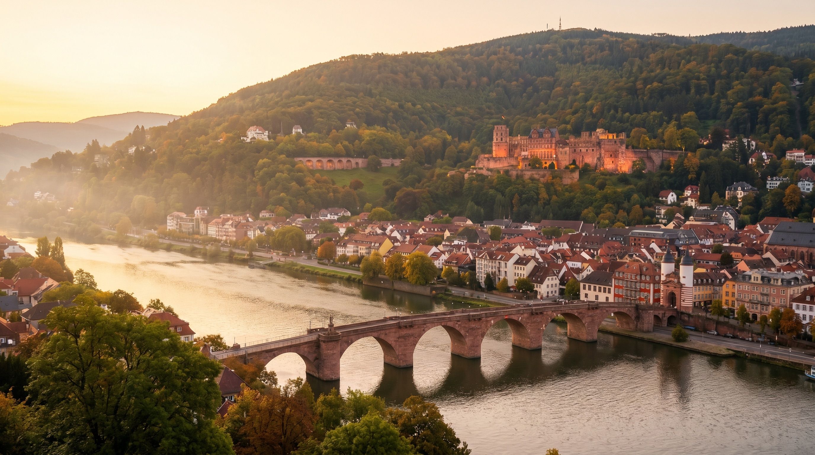 Heidelberg mit Schloss, Neckar und Alter Brücke
